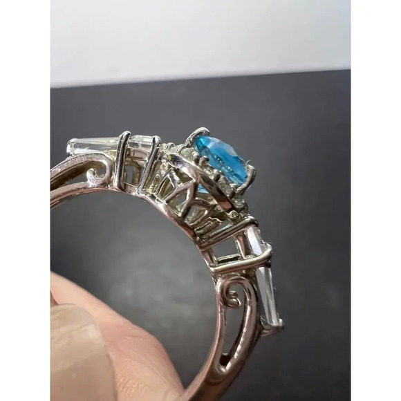 Blue and white topaz sterling silver halo ring size 9 - Picture 7 of 11